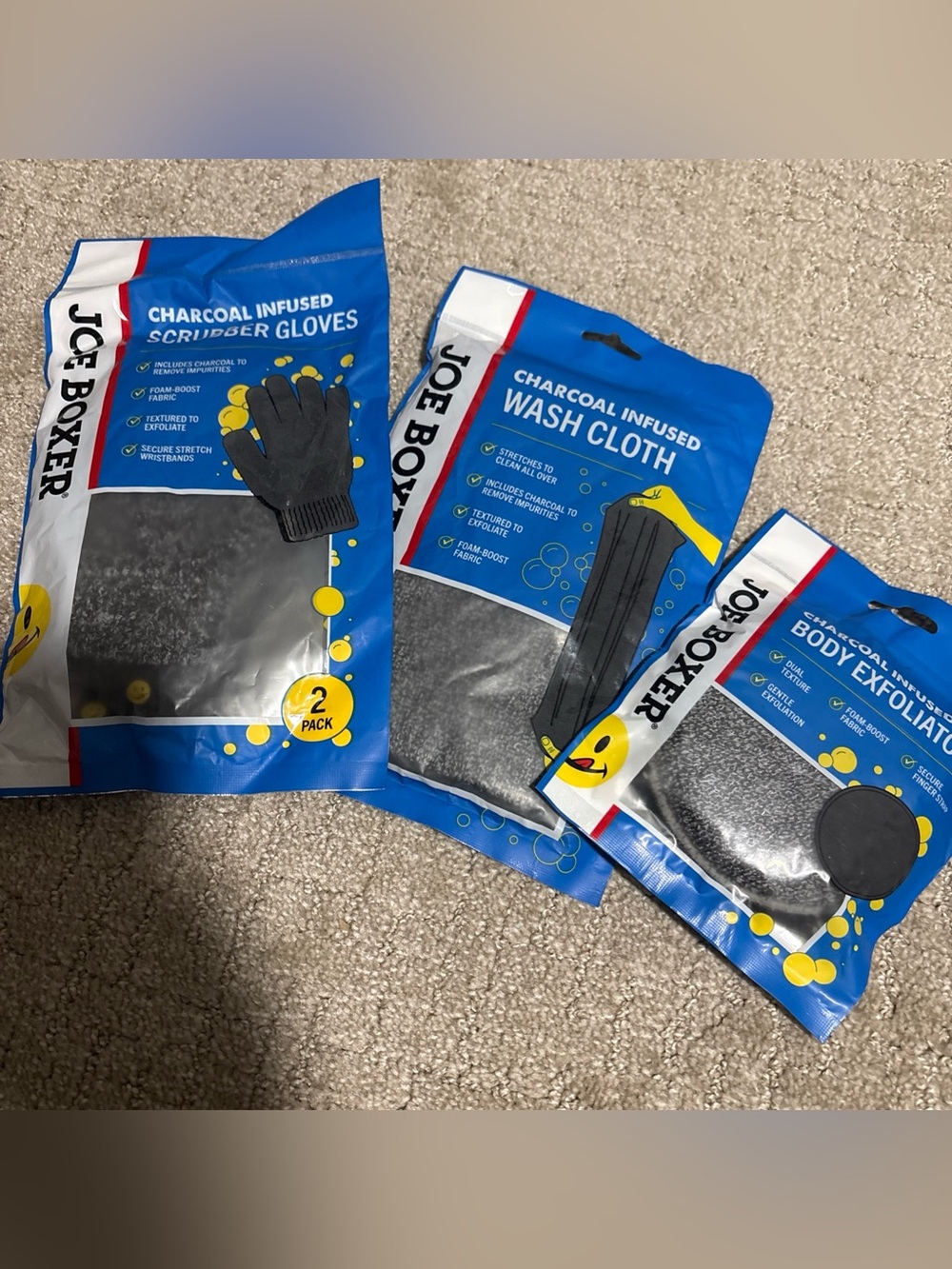 Joe Boxer Charcoal Infused- Scrubber Gloves, Wash Cloth, Body Exfoliator